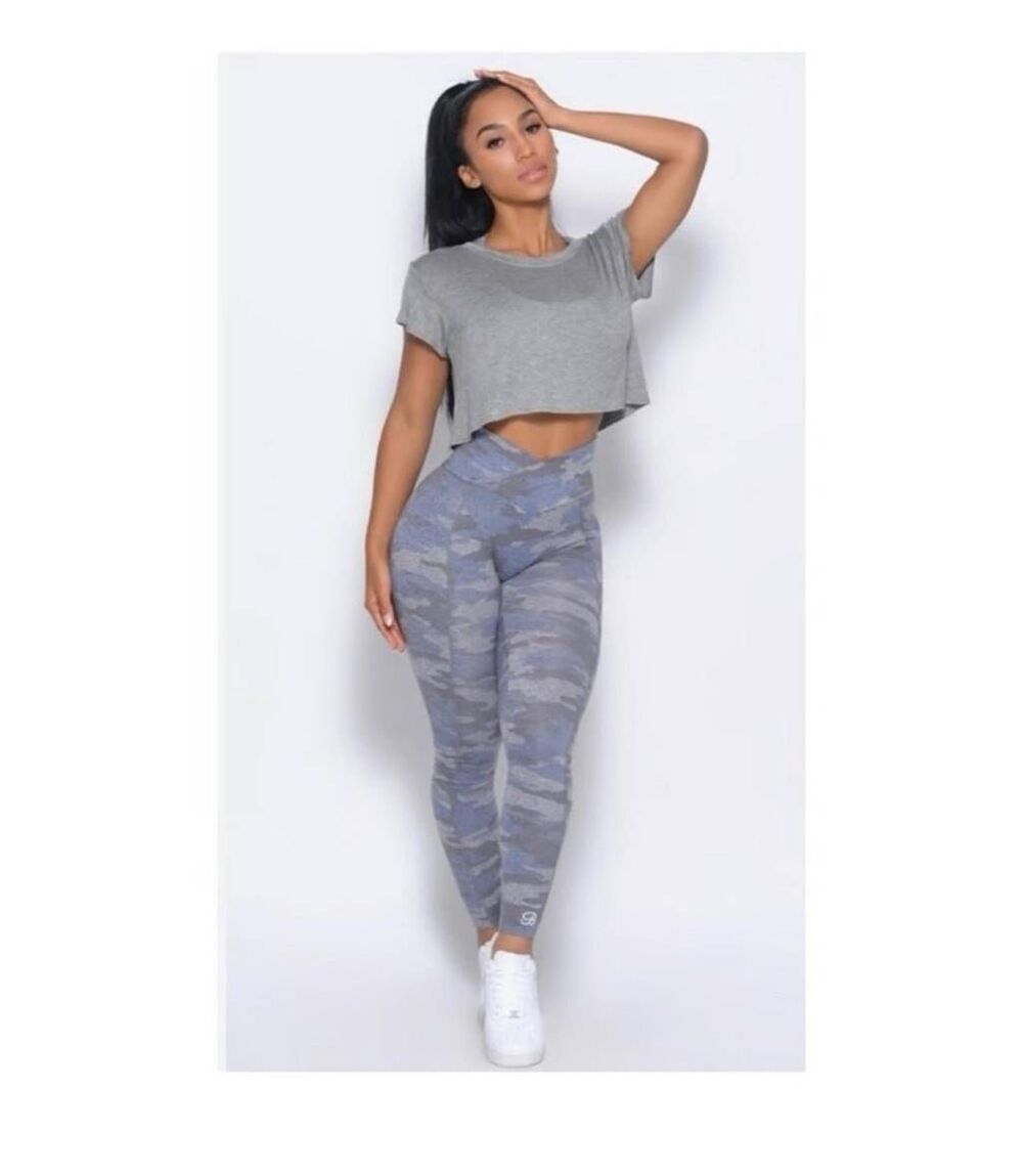 Bombshell Sportswear Blue Camo Crossover Waist Leggings Small Gym Workout
